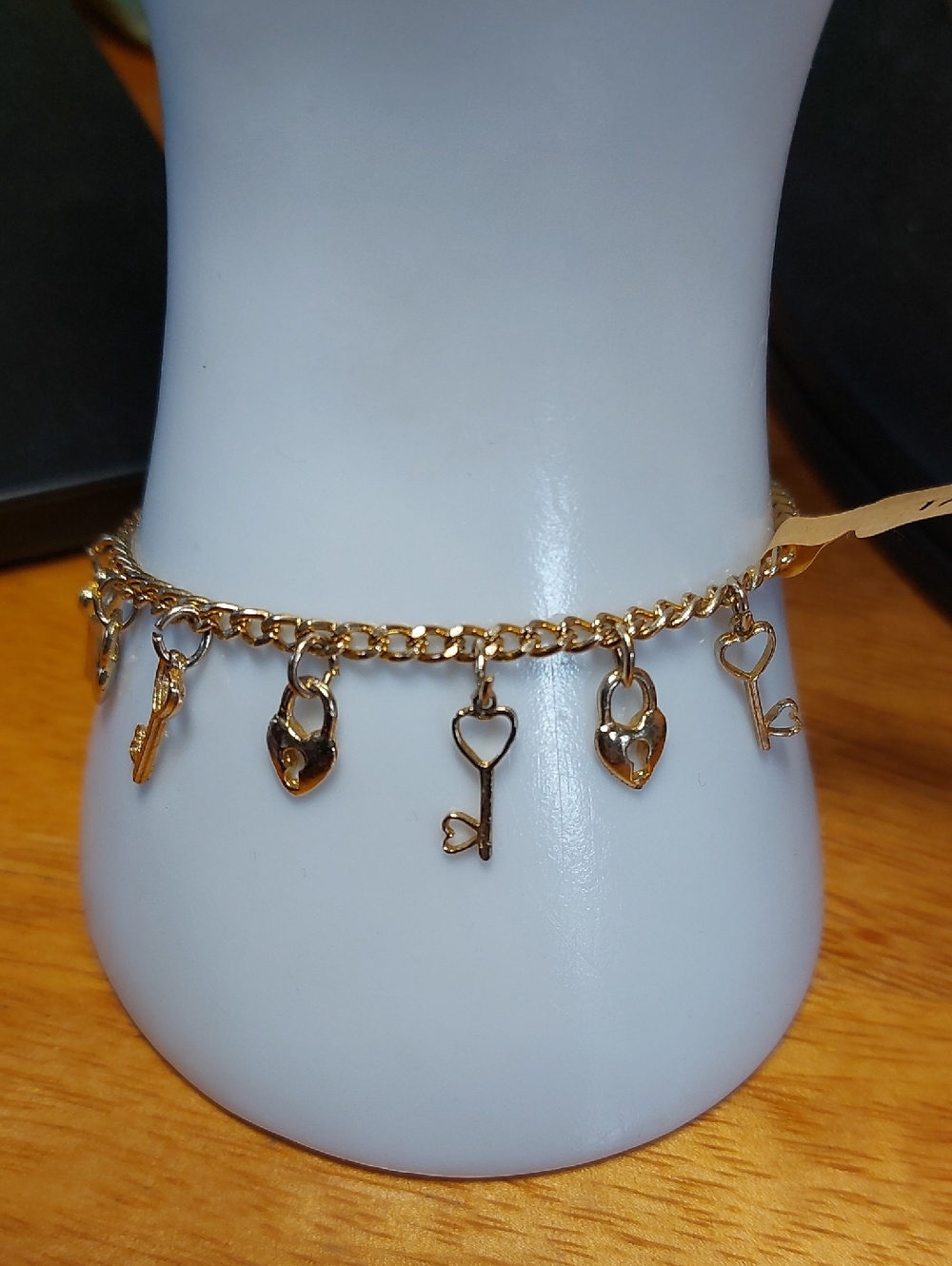 💜5/$25 Dainty Goldtone Key Heart Lock Chain Charm Bracelet 7"